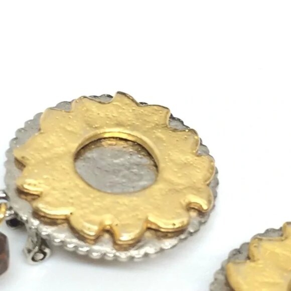 VINTAGE LIZ CLAIBORNE CELESTIAL MIXED METAL DANGLE EARRINGS CLIP ON 80S SUN MOON - Picture 9 of 14